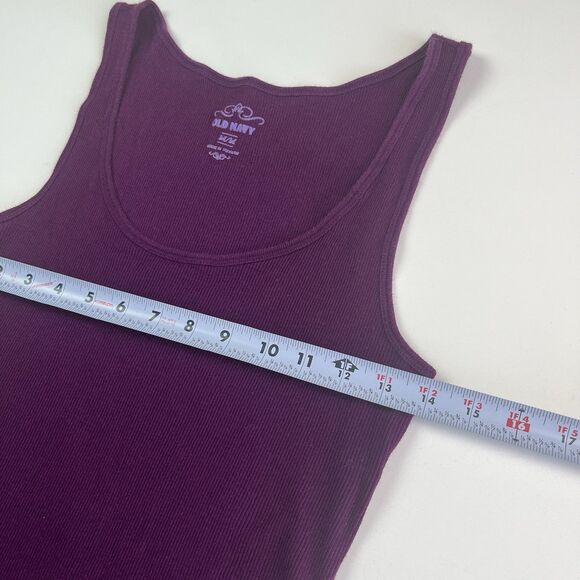 Vintage Old Navy Y2K Ribbed Knit Tank Top Sz M Purple Preppy Bias Stretch Grunge - Picture 6 of 9
